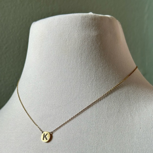 Goldtone Initial 'K' Pave Rhinestone Pendant Necklace Minimalist Brushed Texture - Picture 1 of 4
